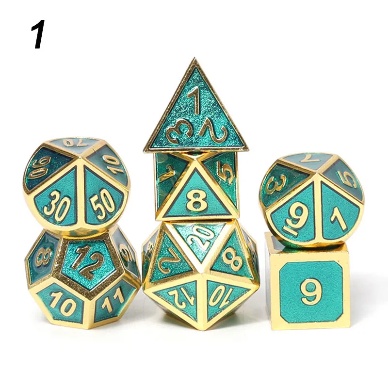 Chengshuo rpg кости многогранные наборы металла dnd Подземелья и Драконы настольные игры цинковый сплав синий кубики цифровой узор d20 10 8 12 - Цвет: 1