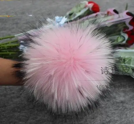 baby pink 13cm 13 см,, помпон из натурального меха енота, помпоны для шапок, зимние шапочки, натуральный мех для детей, женщин, аксессуары для рукоделия с кнопками - Цвет: baby pink 13cm