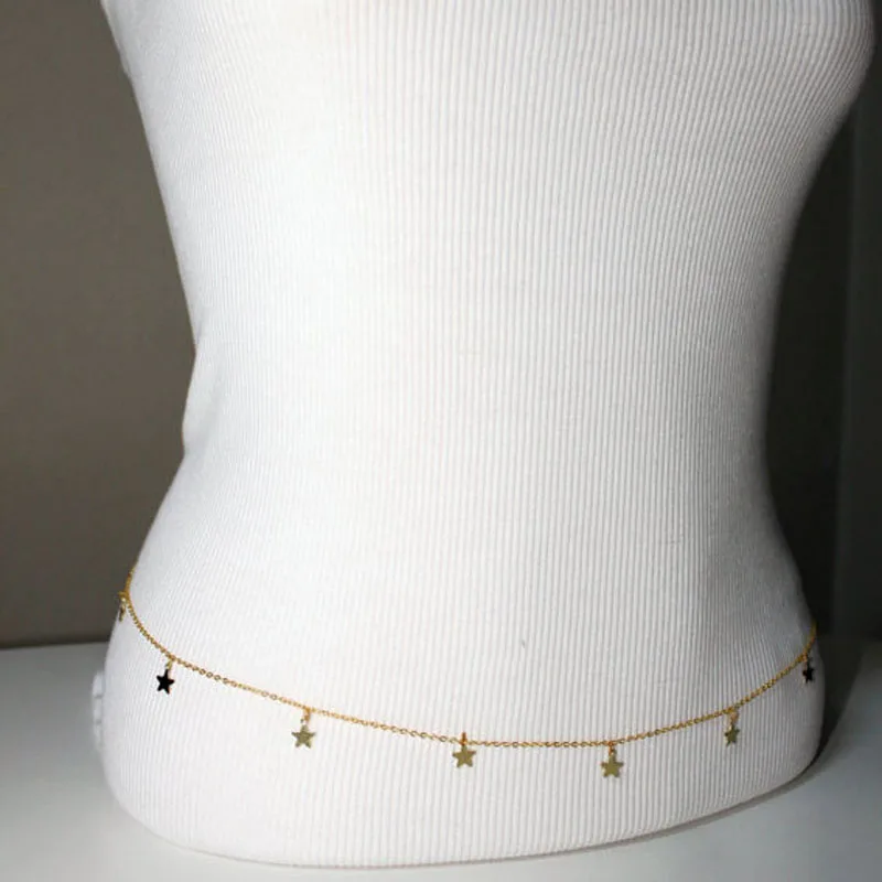 Women Body Jewelry Bikini Cross Five pointed star bijoux femme Link Crossover necklace women Belly Waist Slave Chain | Украшения и