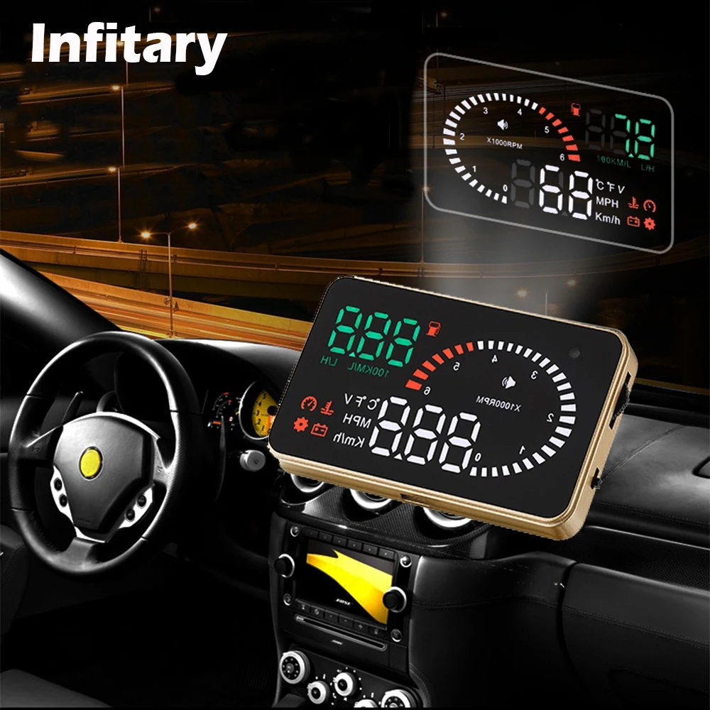 Infitary Universal 3 Inch Car OBD2 HUD Head Up Display X6 Overspeed Warning System Windshield Speed Projector 12V OBDII EUOBD | Автомобили