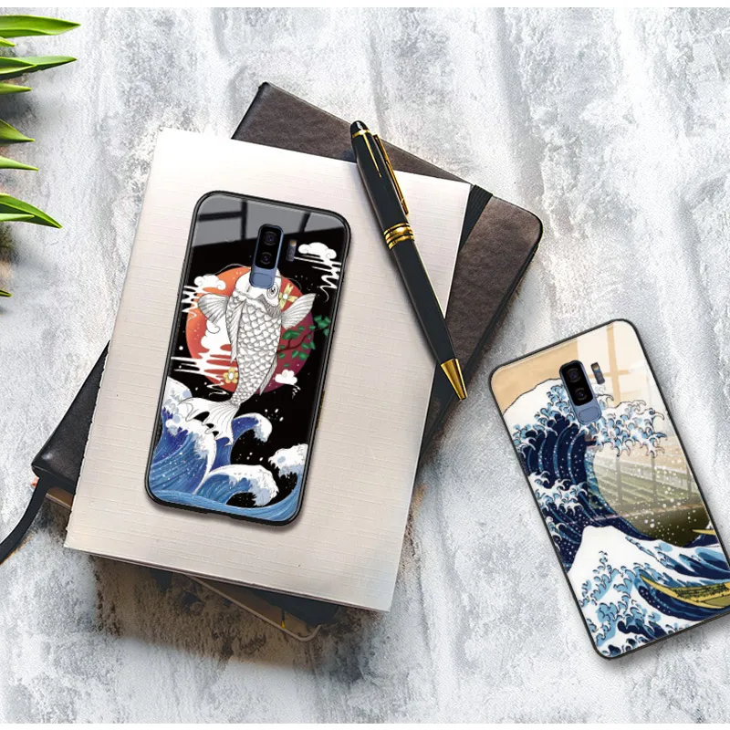 Phone Case For Samsung Galaxy A40 A50 A60 A70 A6S A8S S7 S8 S9 S10 S6edge Plus Lite Note 8 9 Tempered Glass Japanese Arts Cover |