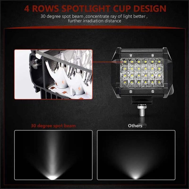 4 дюймовый 72 Вт четырехрядный Светодиодный прожектор для внедорожных
