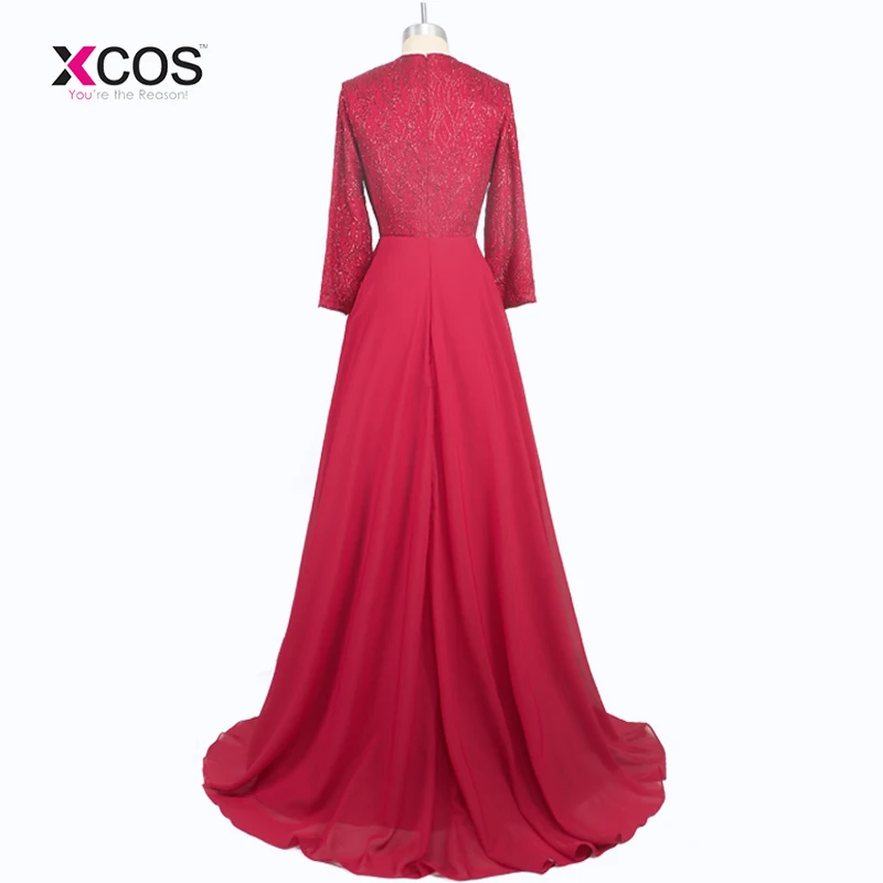 Мусульманские Вечерние платья 2018 трапециевидной формы длинные рукава красное