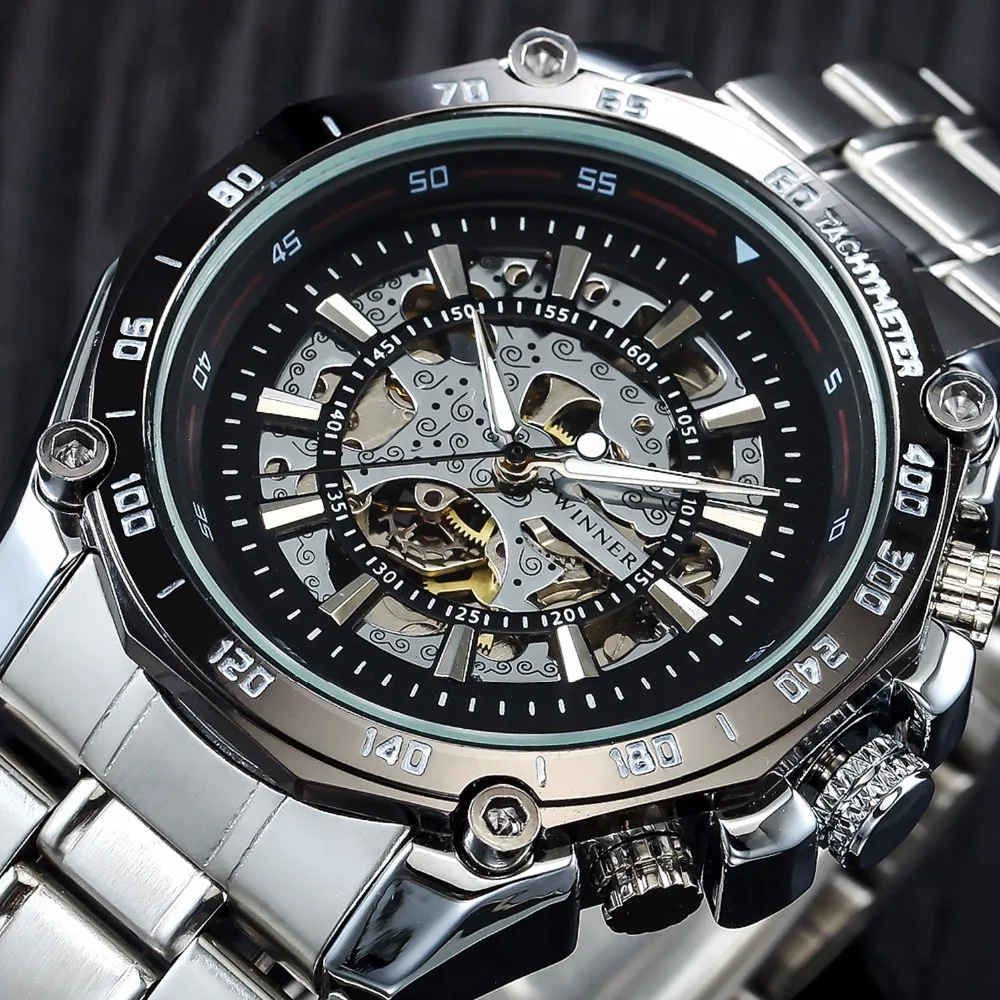 

2019 Winner Luminous Brand Steel Men Automatic Mechanical Watch Skeleton Military Relogio Male Montre men watches Relojes hombre