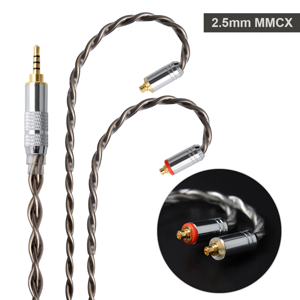 2.5mm plug with MMCX NICEHCK 7N один Кристалл Медь OCC посеребренный кабель 3,5/2,5/4,4 мм разъем MMCX/2Pin разъем для ZS10 AS10 V80 TFZ NICEHCK M6 - Цвет: 2.5mm plug with MMCX