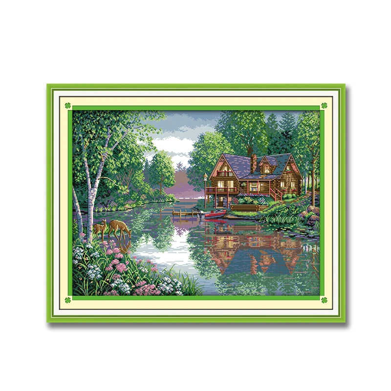 Leisure hut riverside cabin home Scenery Counted print on canvas DMC 14CT 11CT DMS Cross Stitch Needlework kits Embroidery Sets | Дом и сад