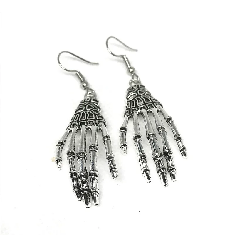 silver color Yidensy, панк, металлические серьги на Хэллоуин, винтажные резные кости, череп, скелет, руки, серьги, большие, панк, для мужчин, женщин, серьги, ювелирные изделия - Окраска металла: silver color