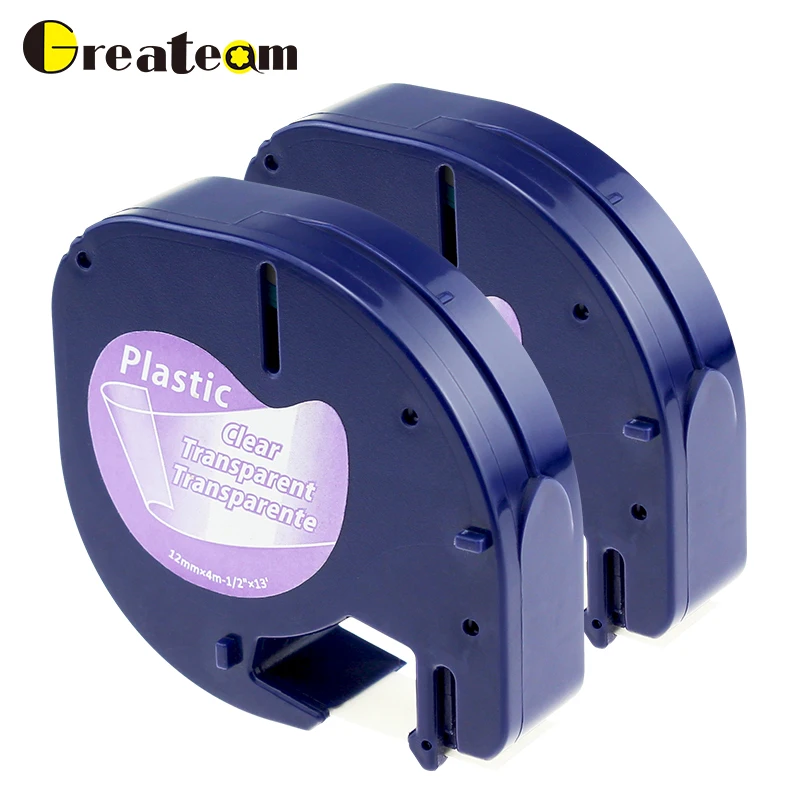 Наклейки Greateam 2 шт. 12267 совместимые с DYMO LetraTag 16952 16951 12268 самоклеящиеся чёрные на прозрачном для принтера этикеток LT-100T
