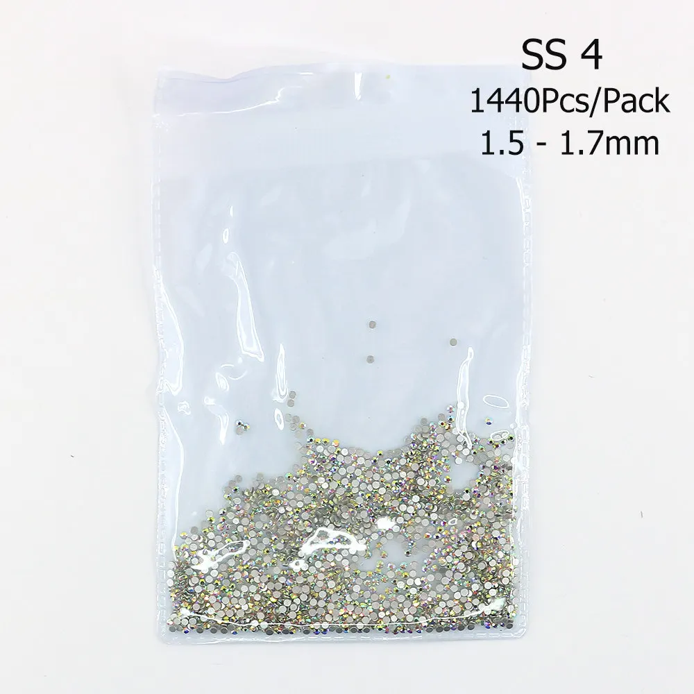 SS4 1440Pcs SS3-SS40, Блестящие Стразы для ногтей, художественные Кристальные AB прозрачные стеклянные камни, 3D дизайн ногтей, декоративные стразы с плоской задней поверхностью, не исправляемые Стразы - Цвет: SS4 1440Pcs