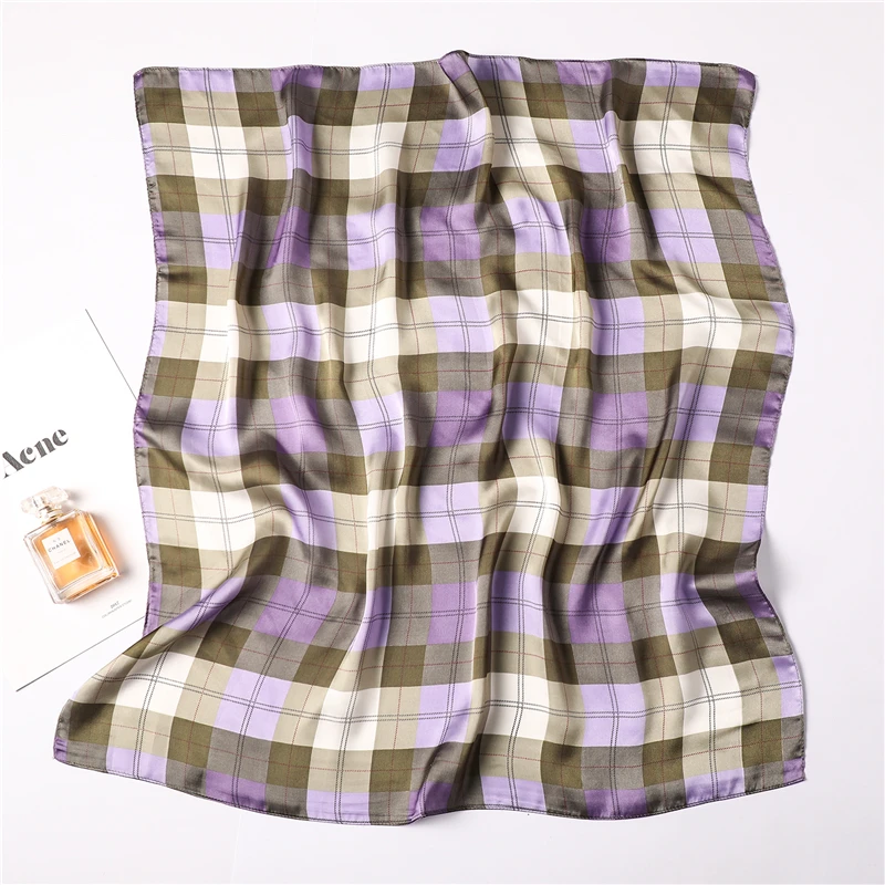 

Silk Scarf for Women Square Plaid Print Female Fashion Neck Hair Scarfs Foulard Lady Office Bandana Head Warp Small Shawl