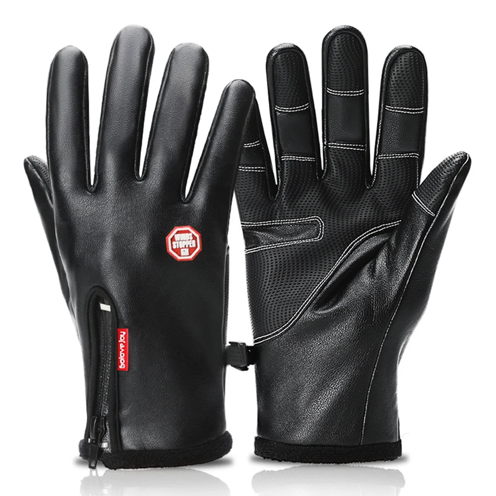 Мотоциклетные Перчатки Guantes Moto из искусственной кожи Сенсорный экран перчатки с подогревом зимой Водонепроницаемый теплые сапоги для верховой езды с флисовой подкладкой Luva Motocicleta - Цвет: DB16 Black