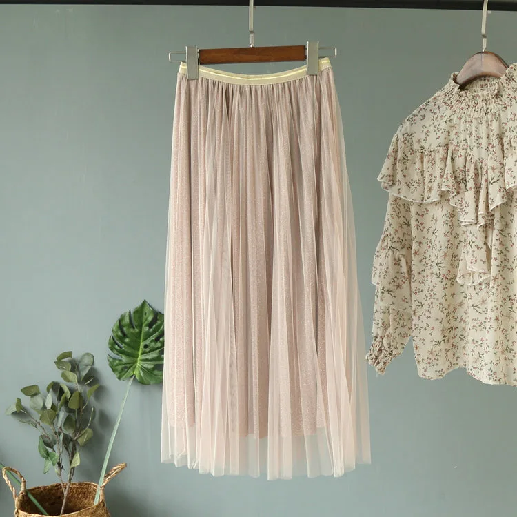 Женские блестящие юбки ALPHALMODA плиссированные длинные до середины икры для весны и