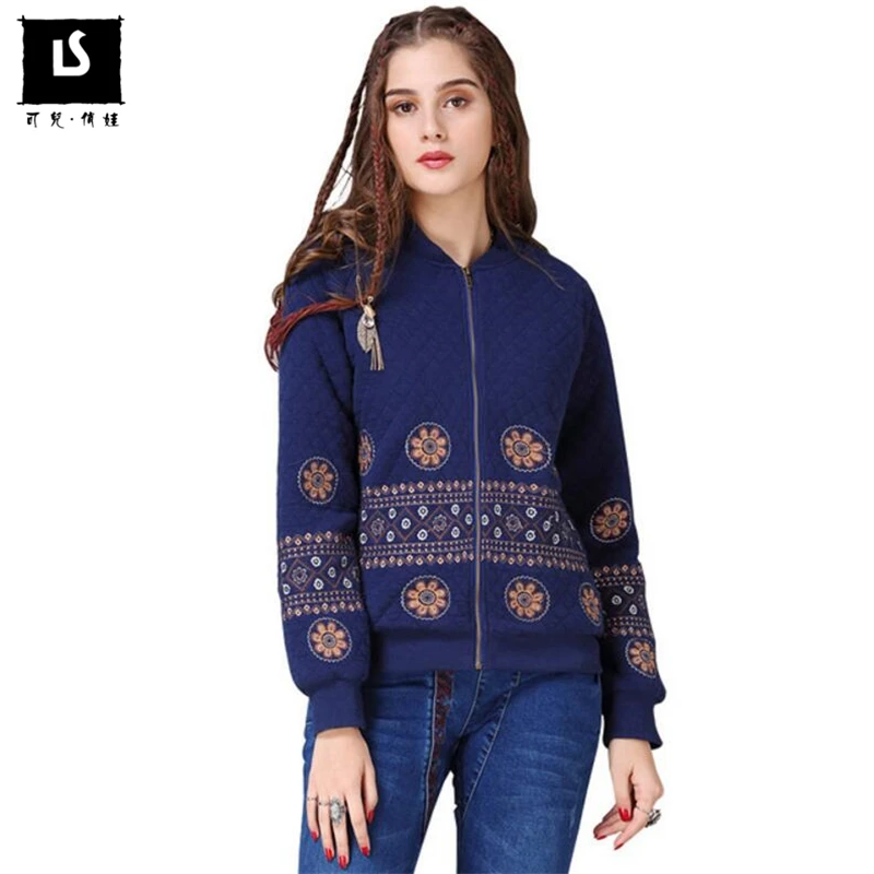 

Women Vintage National Style Patterns Fine embroidery Coat Autumn Jacket for Women Cotton Breasted Elegant Basic Jackets Female