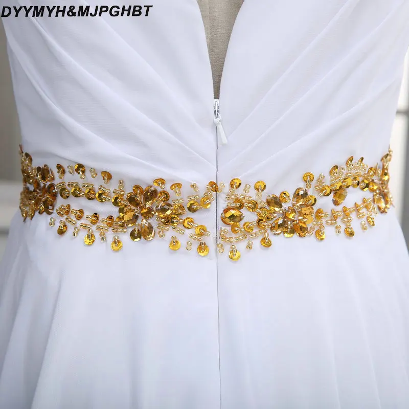 Сексуальная иллюзия совок шеи золото с кристаллами для платья выпускного 2018