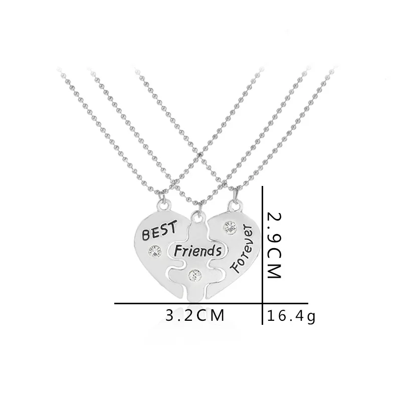 3 шт./компл. Best Friends Forever Three Heart BFF колье креативный металлический кулон серебряное