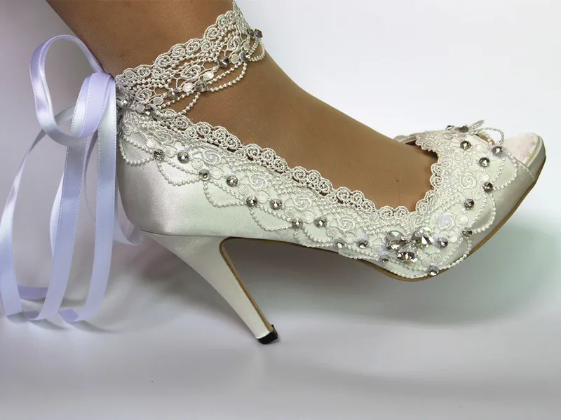 

Maid of Honor, Bridesmaid, Mother of the Bride Wedding Shoes, High Heels 3"-Woman's Vintage Lace Peep Toe Bridal Shoes