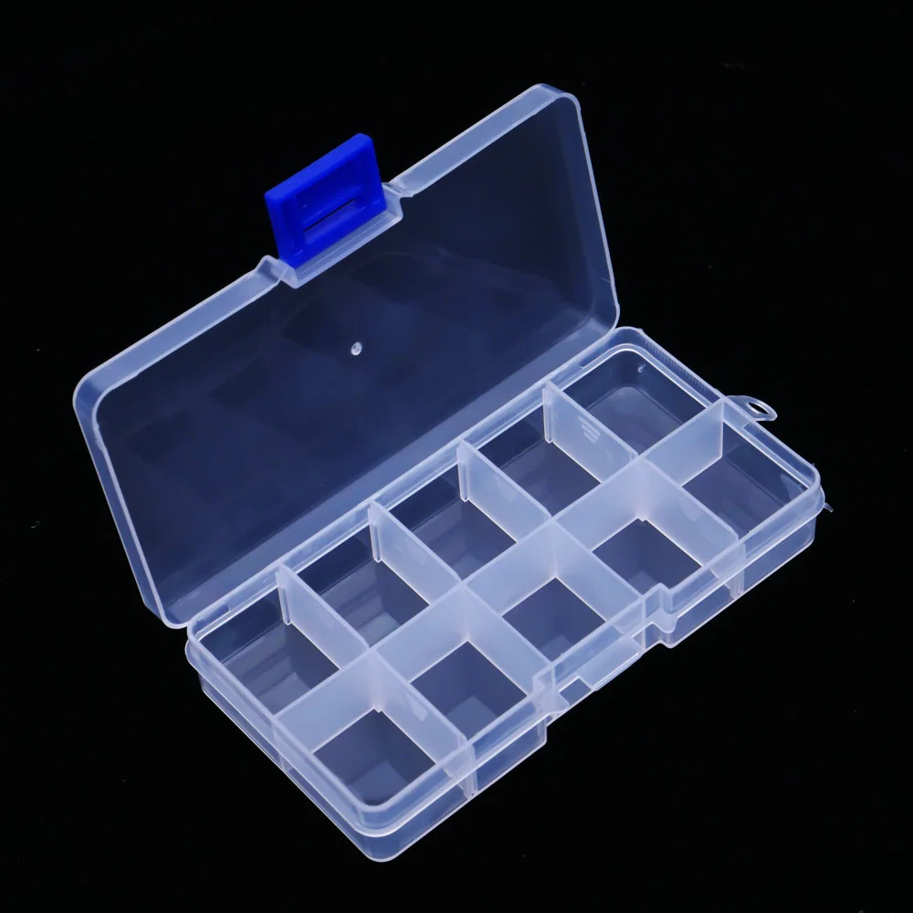 

Plastic 10 Slots Adjustable Jewelry Storage Box Case Organizer Beads Earrings Nail Art Container Pill Medicine Storage Box