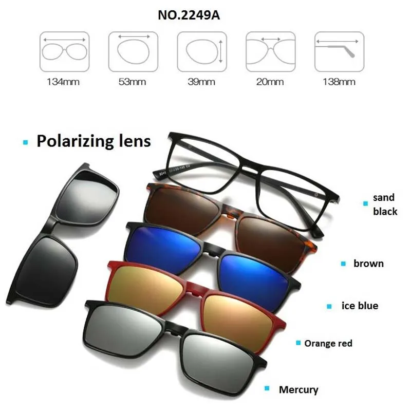 Retro 5+1 Polarized Myopia Clip Sunglasses Eyeglasses For Men Women Five Magnet Set Mirror 0 -1 -1.5 -2 -2.5 -3 -3.5 -4 -5 -6