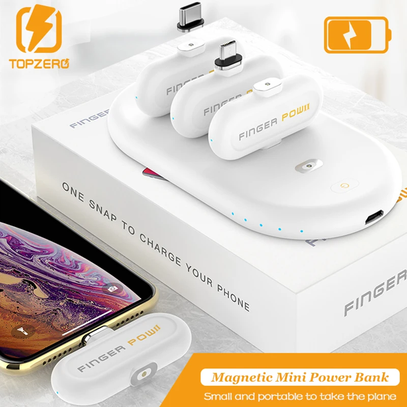 Fingerpow беспроводной мини банк питания для iPhone/Android/TypeC Магнитный USB кабель Внешний аккумулятор 18650 Банк питания портативное зарядное устройство