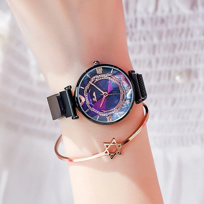 Роскошные женские часы с магнитной пряжкой серебристые розовые золотые со