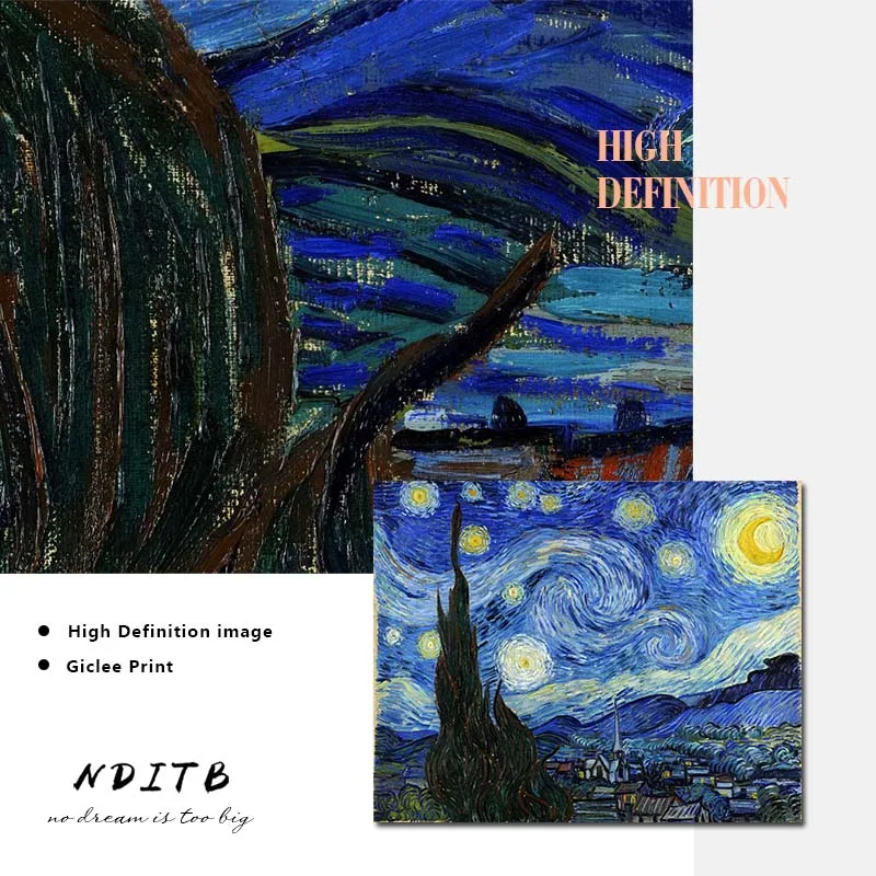 Ван Гог Звездная ночь абстрактный пейзаж холст плакат знаменитый классический