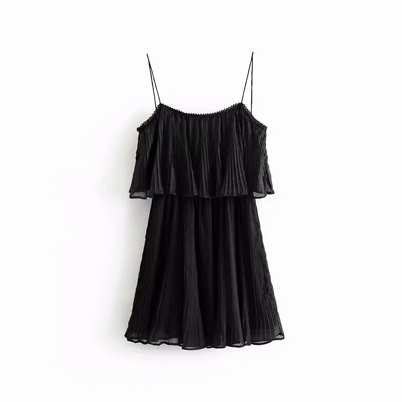 Женское шифоновое платье Новинка лета 2019 модные черные мини платья на бретелях