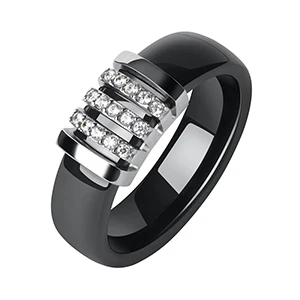 Black Rings Модные черно-белые уникальные кольца для женщин 6 мм керамическое кольцо для женщин с кристаллами удобные Свадебные Кольца обручальные брендовые ювелирные изделия - Цвет основного камня: Black Rings