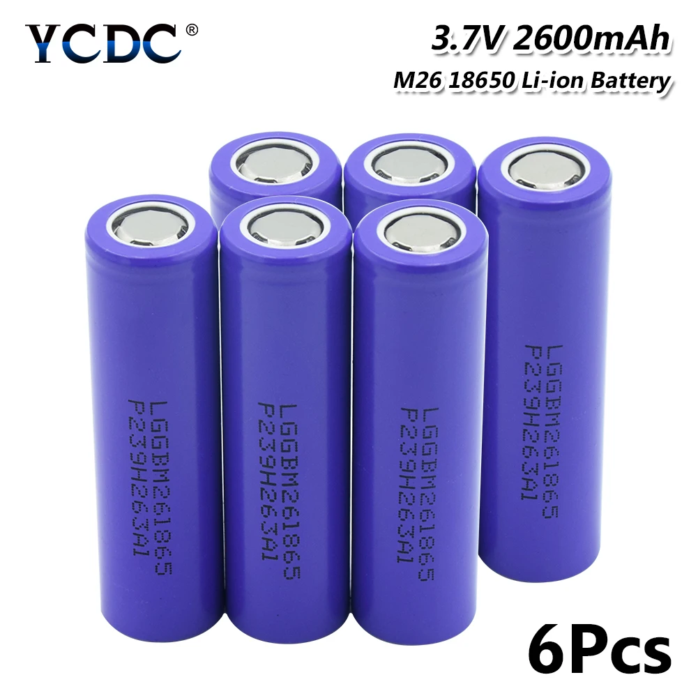 6 Pcs Перезаряжаемый Li-Po литий-полимерный аккумулятор LG M26 18650 Max 10A с высоким дренажом 2600 мАч батареи для Vape фонарь для электровелосипеда - Цвет: 6 Pcs
