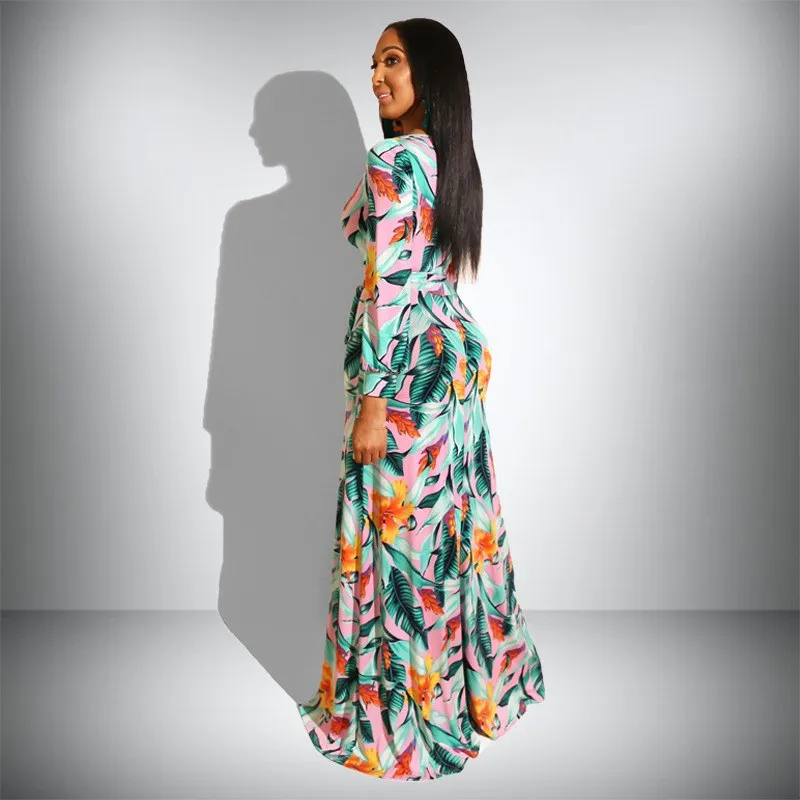 Boho V Neck Floral Printed Beach Long Dress Women Sexy Travel Split Party Bohemian Sleeve Empire Dresses | Женская одежда