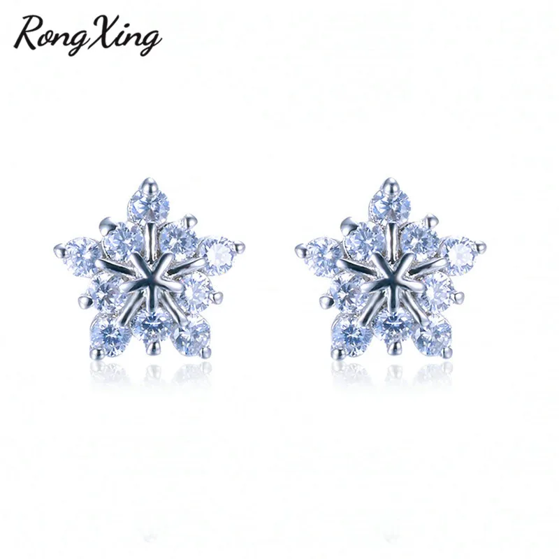 RongXing роскошные серебряные/Золотые/розовые Золотые заполненные снежинки серьги
