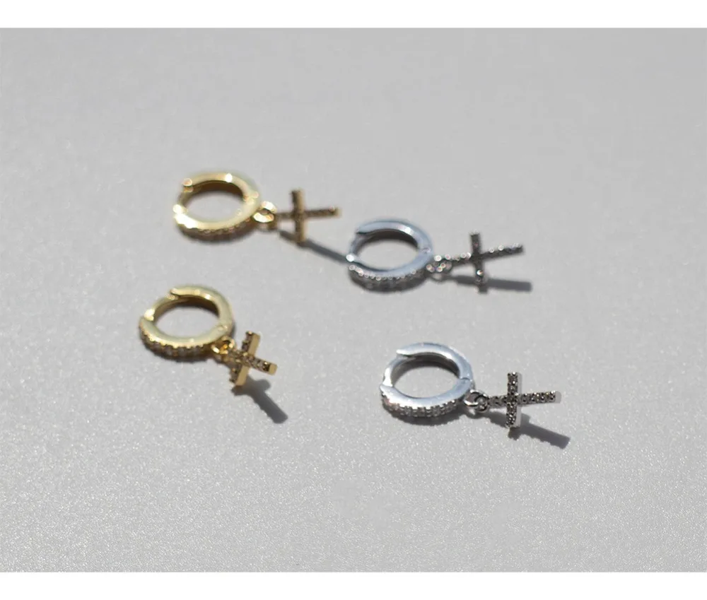 Серьги из стерлингового серебра 925 пробы, модные циркониевые кресты, Короткая подвеска, кольцо для ушей, милые дикие простые трендовые ювелирные изделия для девушек