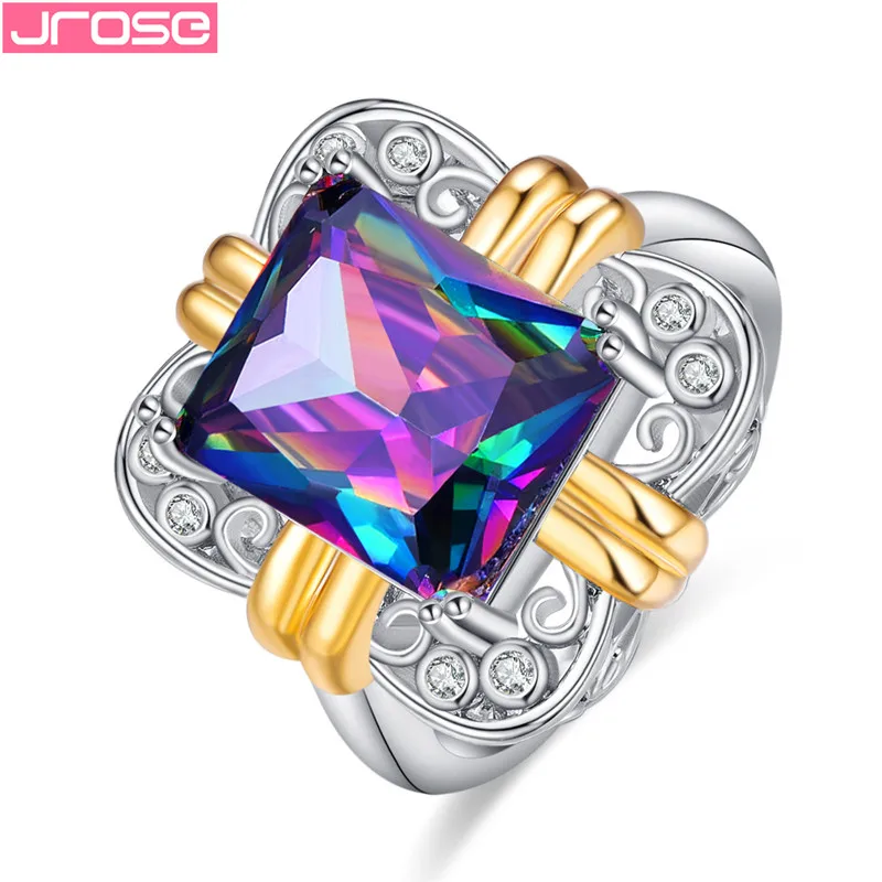

JROSE New Fashion Classic Wedding Engagement Silver 925 Jewelry Ring For Women Multicful Crystal Zircon Decorate Ring