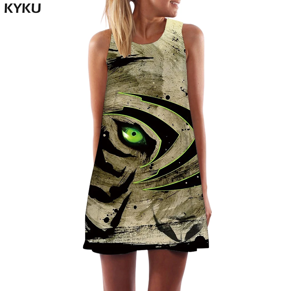 KYKU платье с тигром женские лесные короткие животные офисные облака корейский