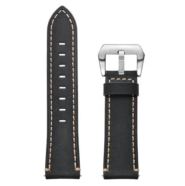 black 22 мм ремешок для оригинальных часов Xiaomi Huami Amazfit 2 Stratos pace ремешок из натуральной кожи Смарт-часы монитор сердечного ритма браслет - Цвет: black
