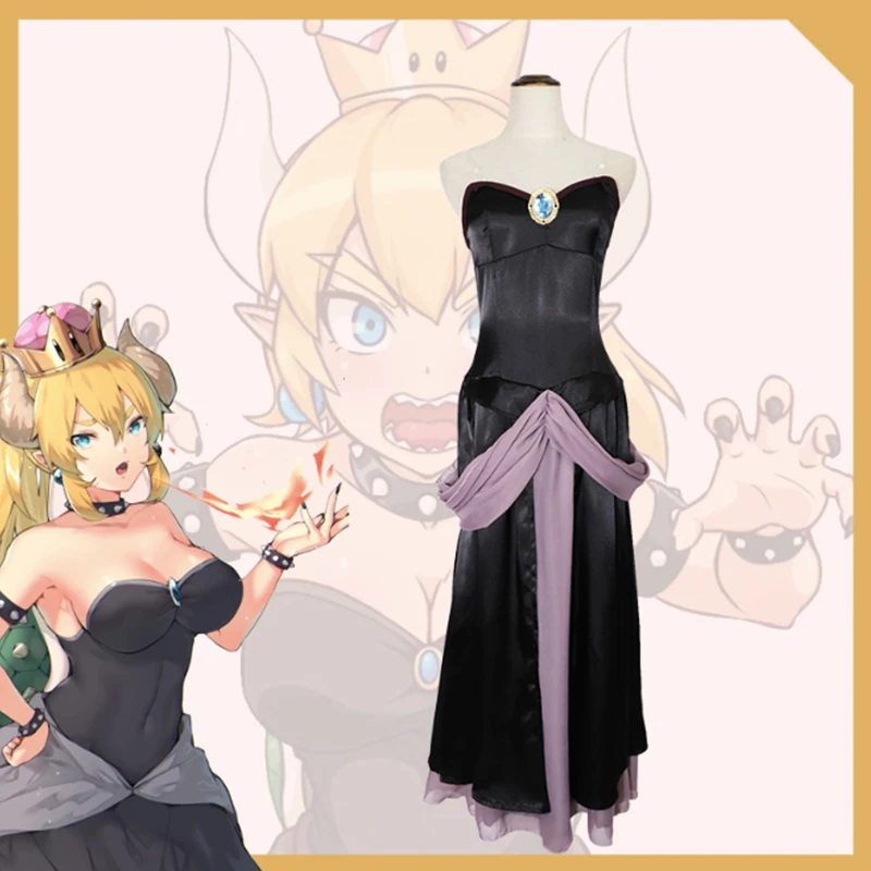 Игра Super Mario Bros Косплей Костюм принцессы Bowsette Kuppa Koopa косплей костюм черный платье вечернее платье бальное платье для женщин