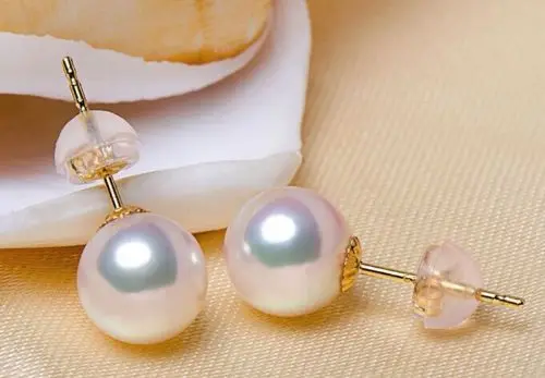 Серьги Akoya с белым жемчугом гвоздики из желтого золота 9 к AAA 10-11 мм | Украшения и