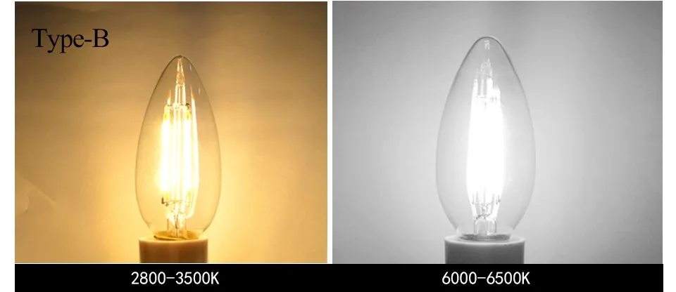 С регулируемой яркостью E14 E12 E17 Лампа накаливания светодиодная 220 V 110 V 2 Вт 4 Вт 6 Вт Светодиодная лампа Edison стеклянная лампочка затемнения нити лампы в виде свечей рождественские огни