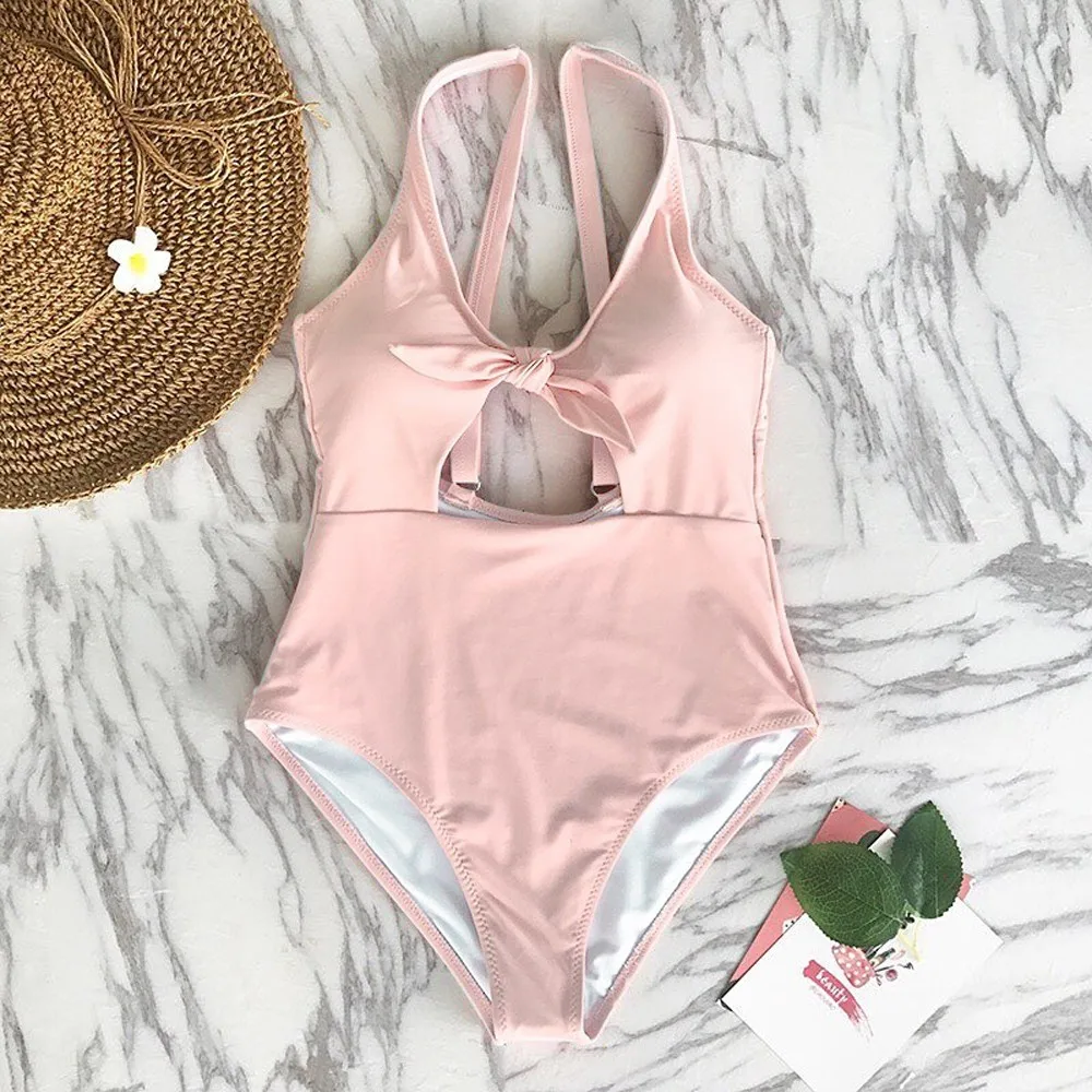 Сексуальный купальник женский однотонный бандажный комплект бикини с полым