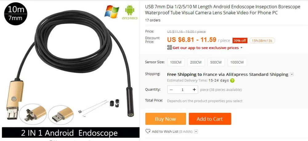 10 м usb-бороскоп Камера Эндоскоп 7 мм 2 в 1 OTG Micro USB эндоскопическая Инспекционная камера с 6 светодиодный для Android/Win7/8/10