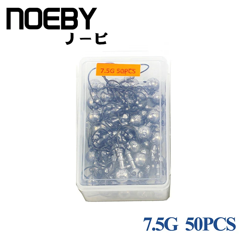 NOEBY 50 шт-30 шт 5 г/7,5 г/12 г/15 г Новинка Высокое качество джиг голова крючок джиг оснатка приманки рыболовные крючки для мягкой приманки рыболовные снасти - Цвет: 7.5G-50PCS