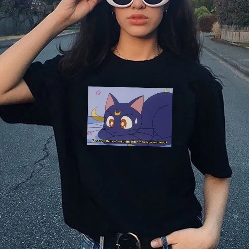 Kuakuayu-JF летние футболки для женщин Сейлор Мун Кот мультфильм аниме Kawaii модная повседневная футболка уличная женская рубашка Топ