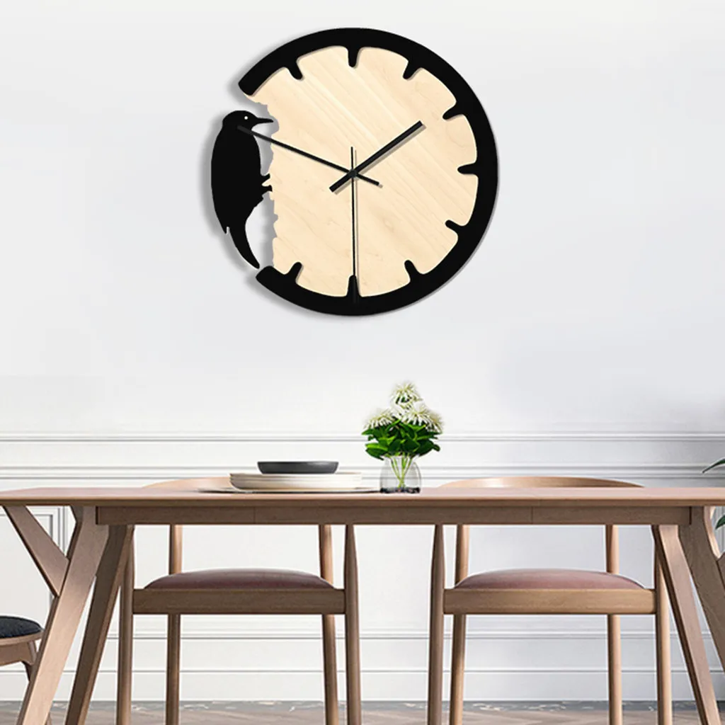 Clock Nordic Woodpecker Style Wall Clock Silent Wooden Home Living Room Modern Design Decorative Clock Special Offer 19jul11