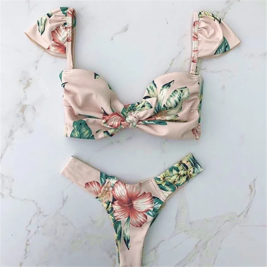 2018 г. пикантные Высокая талия листьев купальники бикини Для женщин купальник