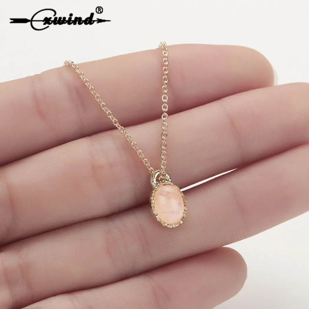 

Cxwind Geometric Necklace for Women Resin Stone Pendant Necklace Female Oval Necklaces Charms Wedding Engagement Chain Jewelry