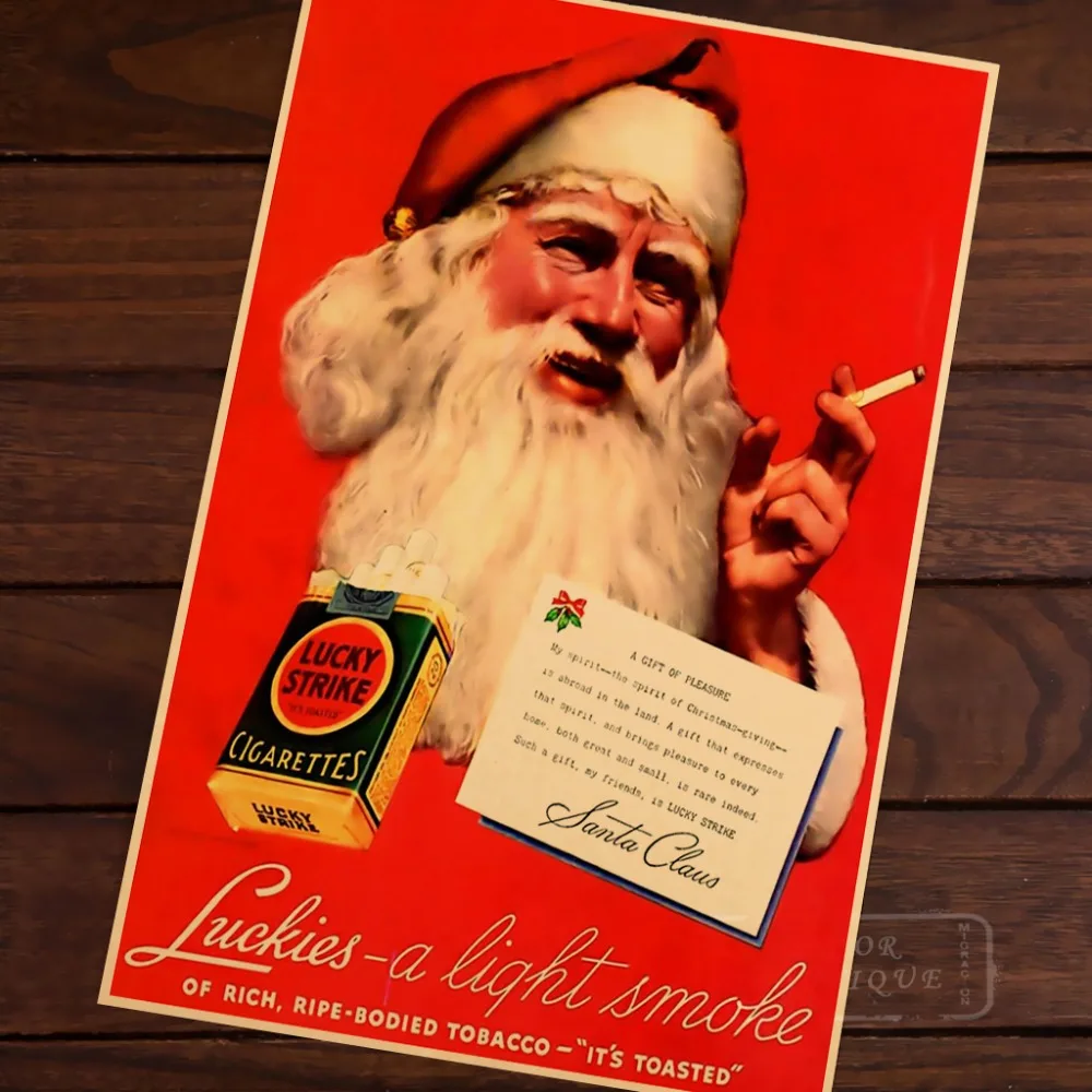 Старая сигарета Ad Smoker Santa Рождественский классический винтажный Ретро постер