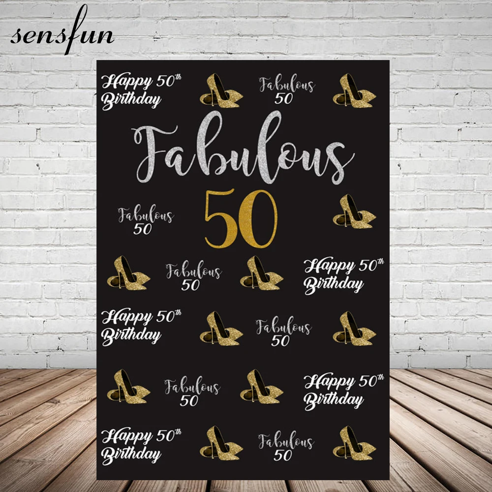 

Sensfun Lady Women Happy Birthday Backdrop For Photo Studio Black Theme Silver Gold Heels Photography Backgrounds 5x7FT