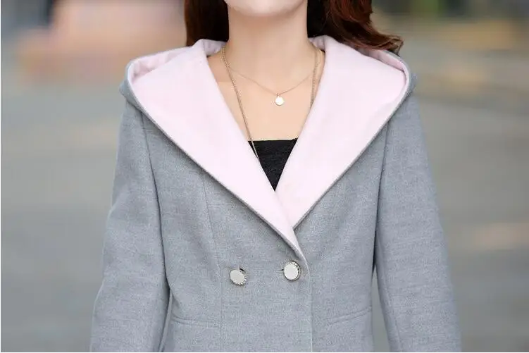 winter Slim cashmere woolen coat Korean fashion women's double breasted wool hooded SHG15101301 | Женская одежда