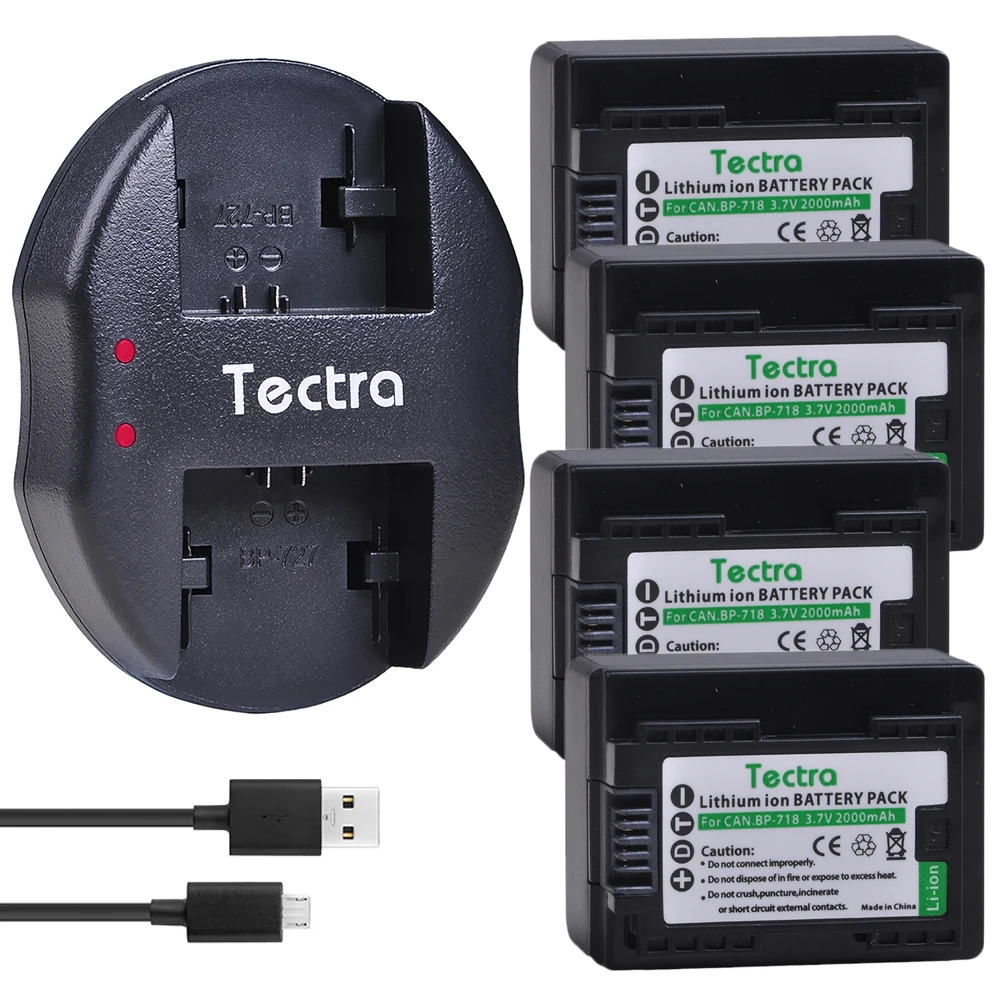 Аккумулятор для фотокамеры Canon VIXIA HF M50 M500 M52 R300 R32 R40 R42 R50 R52 R500 BP718 2000 мАч двойное