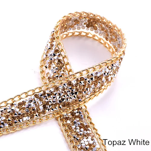 Topaz White 20 мм, 1 ярд/Лот, отделка+ окантовка цепи, сделай сам, отделка из смолы, сумка, украшение для сандалей, аксессуары, драгоценный камень, золотые нашивки, аппликация B3797 - Color: Topaz White