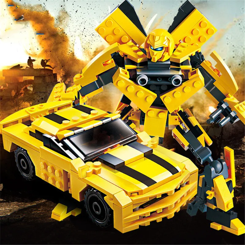 8711 Трансформация Робот желтый автомобиль кирпичи legoings Логические блоки игрушки